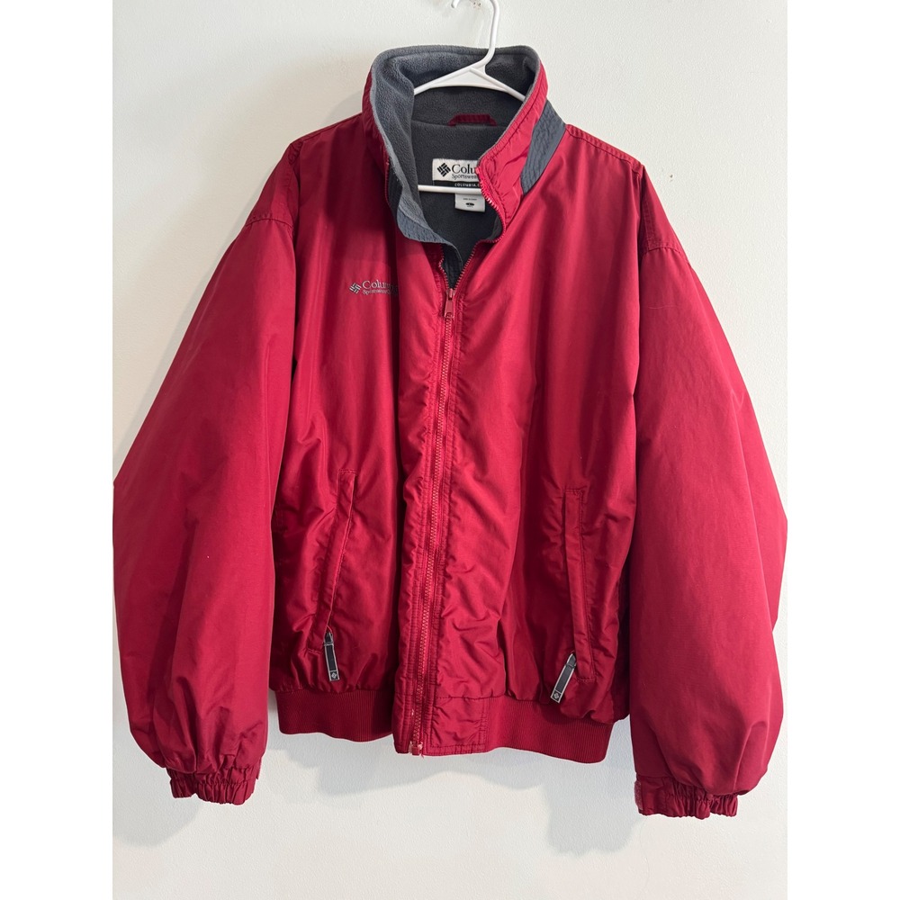 Columbia Fleece Lined Bomber Jacket Mens Large Red Full Zip Windbreaker
